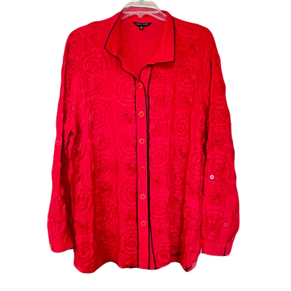 John Mark Red Precious Gems Ribbon Floral Detail Blouse XL